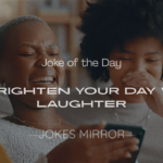 Laughing crowd with colorful 200+ Joke of the Day 6-1-25 text, featuring animals and puns for kids and adults.