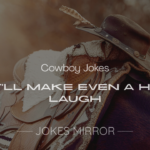 Cowboy with a lasso and Stetson, grinning with funny cowboy jokes, showcasing 200+ cowboy jokes for laughs.